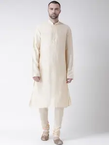 KISAH Men Cream-Coloured Solid Kurta with Churidar