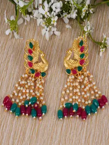 Shining Diva Gold-Plated & Green Peacock Shaped Drop Earrings