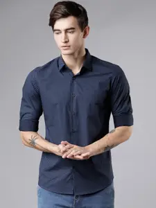 HIGHLANDER Men Navy Blue Slim Fit Solid Casual Shirt