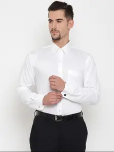 Hancock Men White Solid French Cuff Slim Fit Pure Cotton Formal Shirt