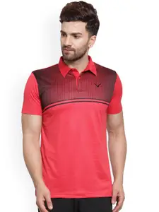 Invincible Men Red Colourblocked Polo Collar Athleisure T-shirt