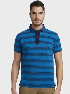 ColorPlus Men Blue Striped Polo Collar T-shirt