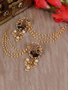 Shining Diva Gold-Plated & White Peacock Shaped Drop Earrings