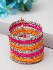 Moedbuille Pink & Orange German Silver Silver-Plated Handcrafted Cuff Bracelet