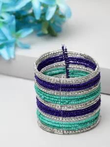 Moedbuille Turquoise Blue & Blue German Silver Silver-Plated Handcrafted Cuff Bracelet