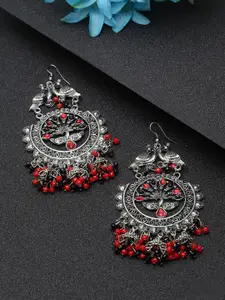 Moedbuille Women Silver-Plated & Red Contemporary Drop Earrings