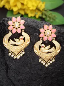 Moedbuille Pink & Gold-Toned Floral Drop Earrings