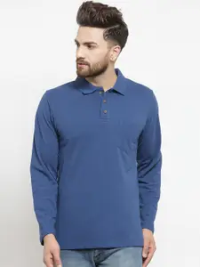 Kalt Men Blue Solid Polo Collar T-shirt