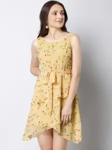 FabAlley Women Yellow Printed Fit and Flare Dress