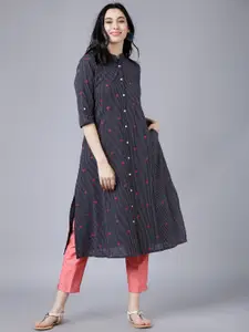 Vishudh Women Navy Blue Printed A-Line Kurta