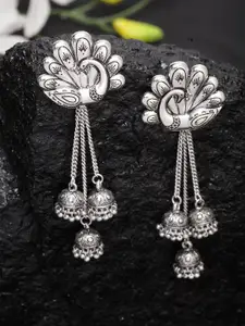 Moedbuille Silver-Plated Handcrafted Peacock Shaped Drop Earrings