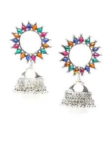 Moedbuille Multicoloured & Silver-Plated Dome Shaped Jhumkas