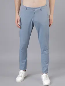 HIGHLANDER Men Blue & Grey Slim Fit Checked Regular Trousers