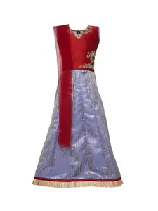 BETTY Girls Maroon & Blue Solid Ready to Wear Lehenga & Blouse with Dupatta