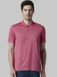 Park Avenue Men Pink Printed Polo Collar T-shirt