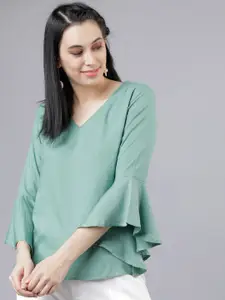 Tokyo Talkies Women Green Solid Top