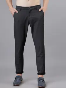 HIGHLANDER Men Black & Grey Slim Fit Self Design Regular Trousers