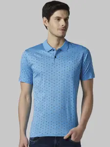 Park Avenue Men Blue Printed Polo Collar T-shirt