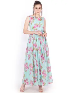 SCORPIUS Women Blue Floral Print Maxi Dress