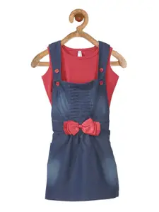 StyleStone Girls Blue & Red Denim Pinafore Dress