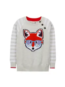 Cherry Crumble Girls Grey Melange Self-Design Sweater