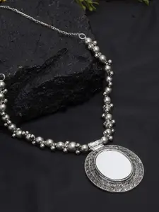 Moedbuille Oxidised German Silver Mirror Handcrafted Necklace with Silver-Plating