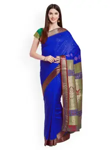 Chhabra 555 Blue Art Silk Woven Design Narayan Peth Saree