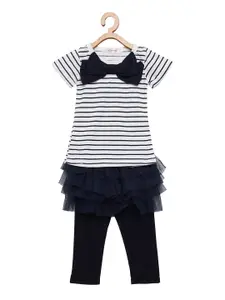 Camey Girls White & Navy Striped Top with Leggings
