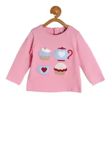 Kids On Board Girls Pink Solid A-Line Pure Cotton Top