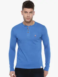 Force NXT Men Blue Solid Henley Neck T-shirt