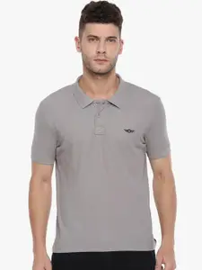 Force NXT Men Grey Solid Polo Collar T-shirt