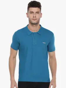 Force NXT Men Teal Blue Solid Polo Collar T-shirt