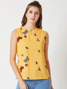 Miss Chase Women Yellow Butterfly Print Top