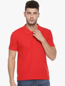 Force NXT Men Red Solid Polo Collar T-shirt