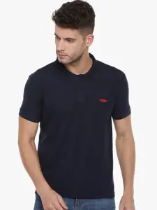 Force NXT Men Navy Blue Solid Polo Collar T-shirt
