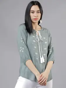 Tokyo Talkies Women Olive Green Printed A-Line Top