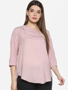 Qurvii Plus Size Women Pink Regular Fit Solid Casual Shirt