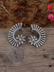 Silvermerc Designs Silver-Toned & Grey Floral Studs
