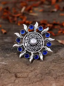 Silvermerc Designs Women Sterling Silver & Blue Oxidised Finger Ring