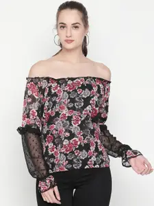 Style Quotient Women Black Printed Bardot Top