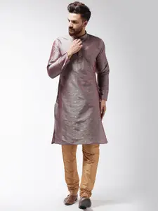 SOJANYA Men Taupe Self Design Kurta with Churidar