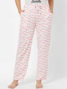 Soie Women White & Pink Printed Lounge Pants NT-121PJ-4-PJ-4
