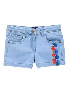 KiddoPanti Girls Blue Solid Regular Fit Denim Shorts