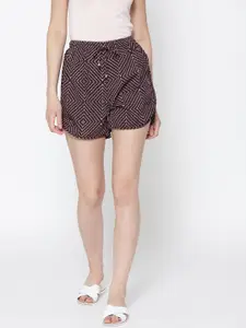 Sera Women Maroon Printed Loose Fit Regular Shorts