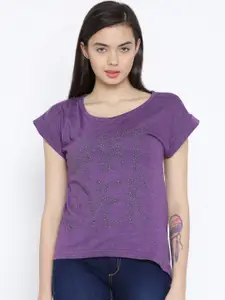 Sera Women Purple Embellished High-Low Top