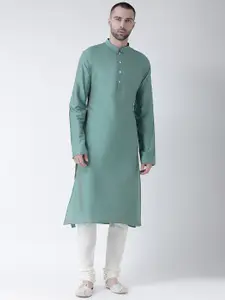 KISAH Men Green Solid Kurta with Churidar