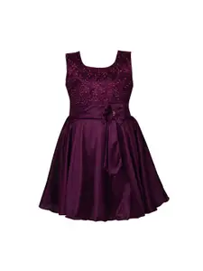 Wish Karo Girls Burgundy Embellished Fit and Flare Dress