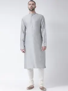 KISAH Men Grey & Off-White Solid Kurta with Churidar