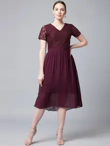 Athena Women Burgundy Fit and Flare Dress