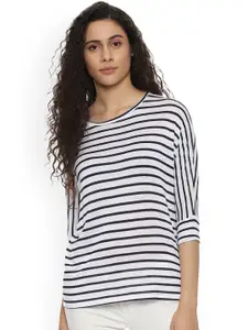 People Women White Striped High-Low Top